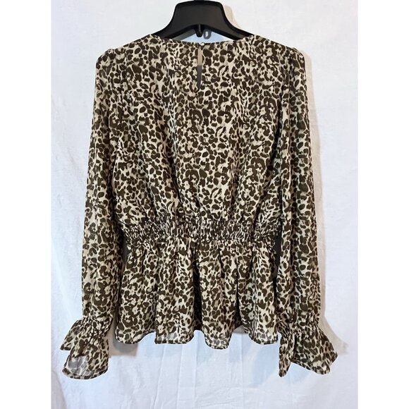 L Love Women's Medium Long Sleeved Leopard Print Sheer Blouse - Picture 6 of 10